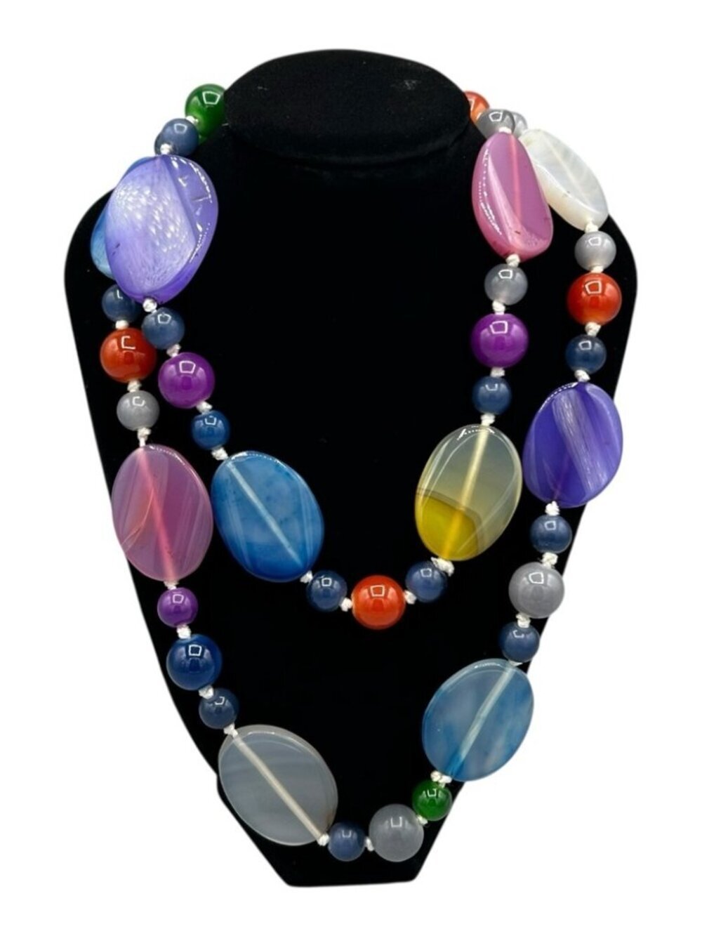 Vintage Chunky Multicolor Hand Knotted Beaded Necklace Boho Statement - Picture 1 of 15